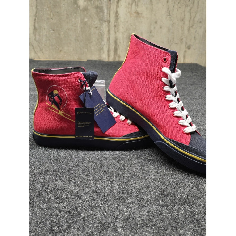 New Polo Ralph Lauren Solomon Downhill Ski Patch Canvas Sneakers Mens 10D Red‎